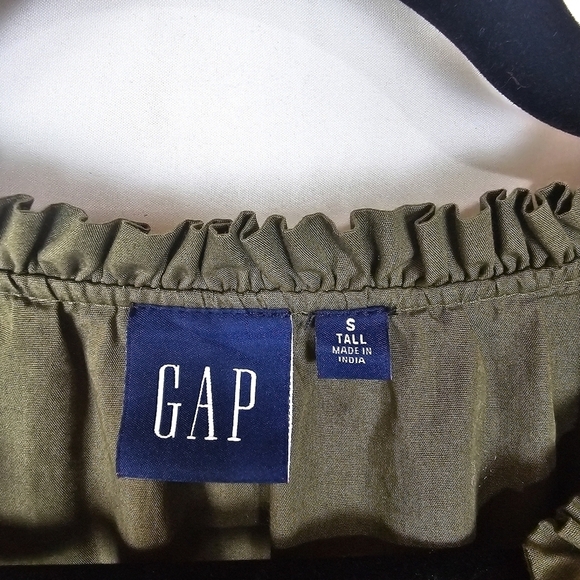 Gap Lace Sleeve Army Jacket Green Ruffle Cotton Midi Dress - Picture 11 of 15